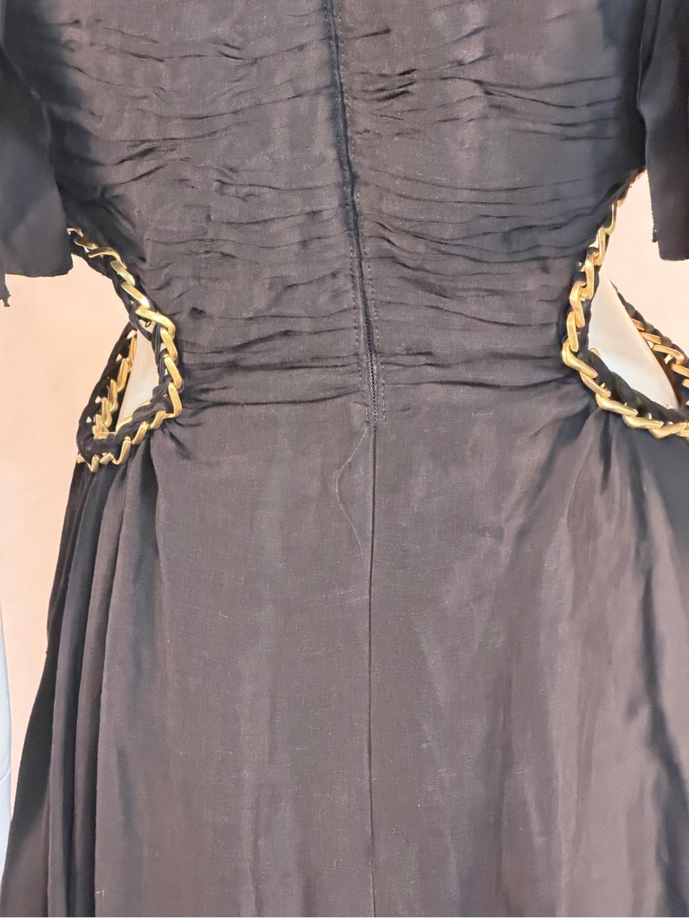 Aje Black Midi Dress with Puff Sleeves and Side Cutouts - Picture 8 of 10